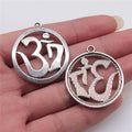 32x36mm 4g Antique Silver Zinc Alloy Round OM Symbol Charm Pendant for DIY Jewelry Making