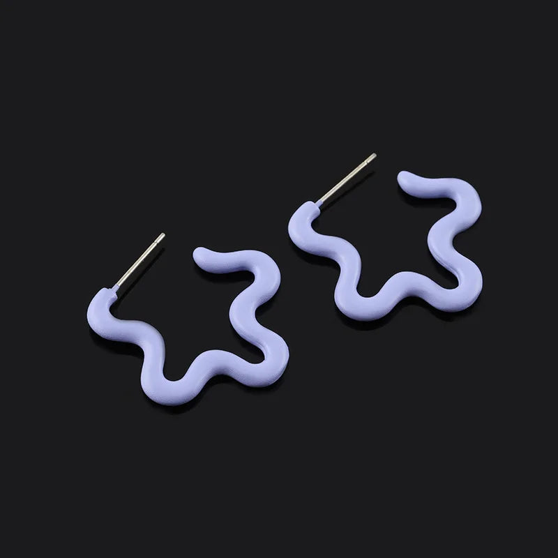 Light Blue Enamel Alloy Irregular Five Point Star Flower Hoop Stud & Clip On No Piercing Fashion Earrings