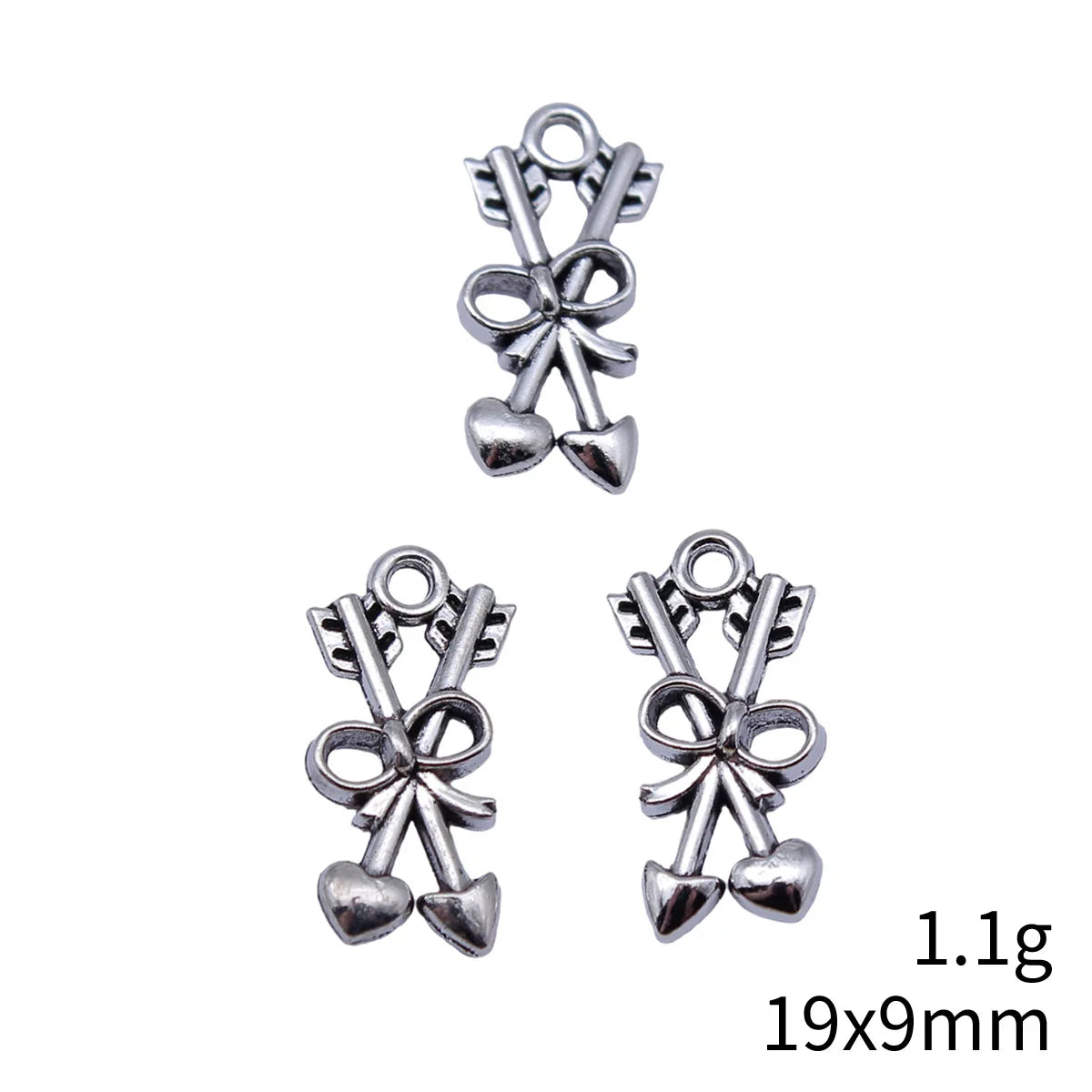 19x9mm 1.1g Antique Silver Zinc Alloy Heart Bow Arrow Butterfly Charm Pendant for DIY Bracelet Necklace