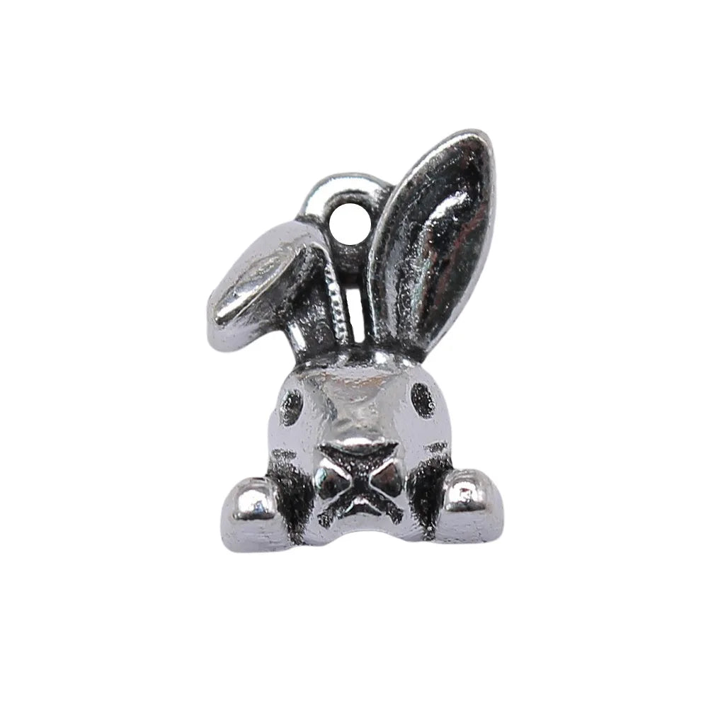 13mm 1.3g Antique Silver Zinc Alloy Rabbit Head Charm Pendant for DIY Bracelet Necklace Making