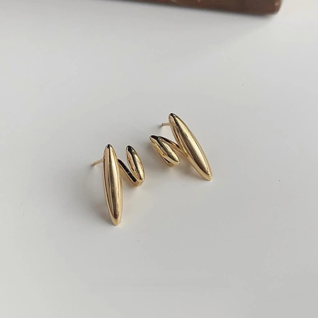 14K Plated Copper Geometric Ring Stud Earrings, Minimalist Premium Fashion Jewelry