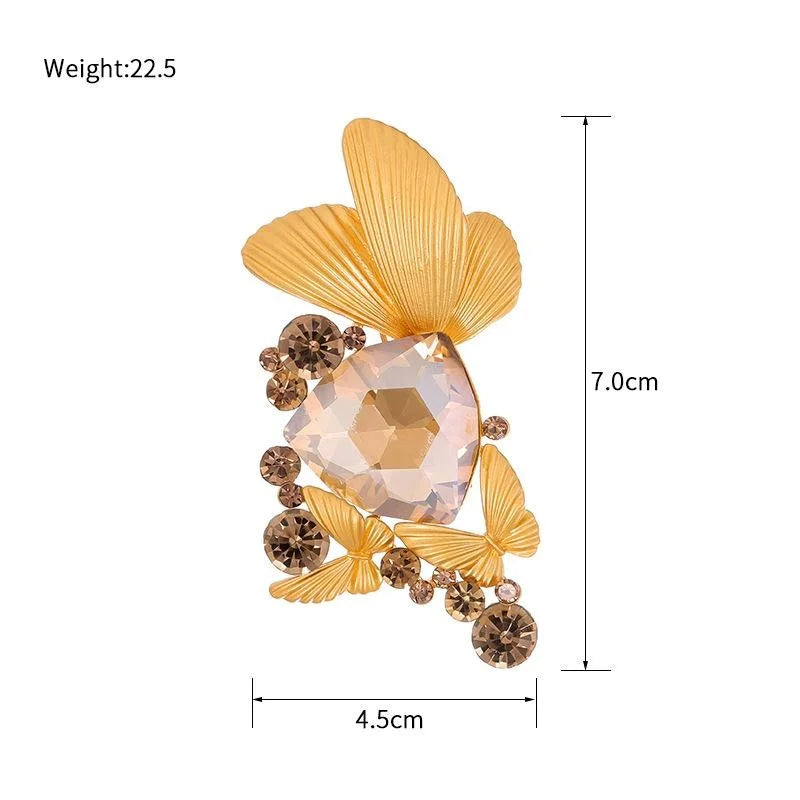 Elegant Butterfly Fish Rhinestone Glass Brooch, Gold Alloy Lapel Pin Corsage For Women's Suit Accessory