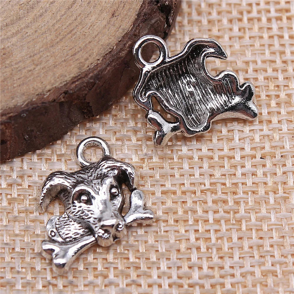 15x15mm 2g Multicolor Zinc Alloy Dog and Bone Charm Pendant for DIY Necklace Bracelet Jewelry