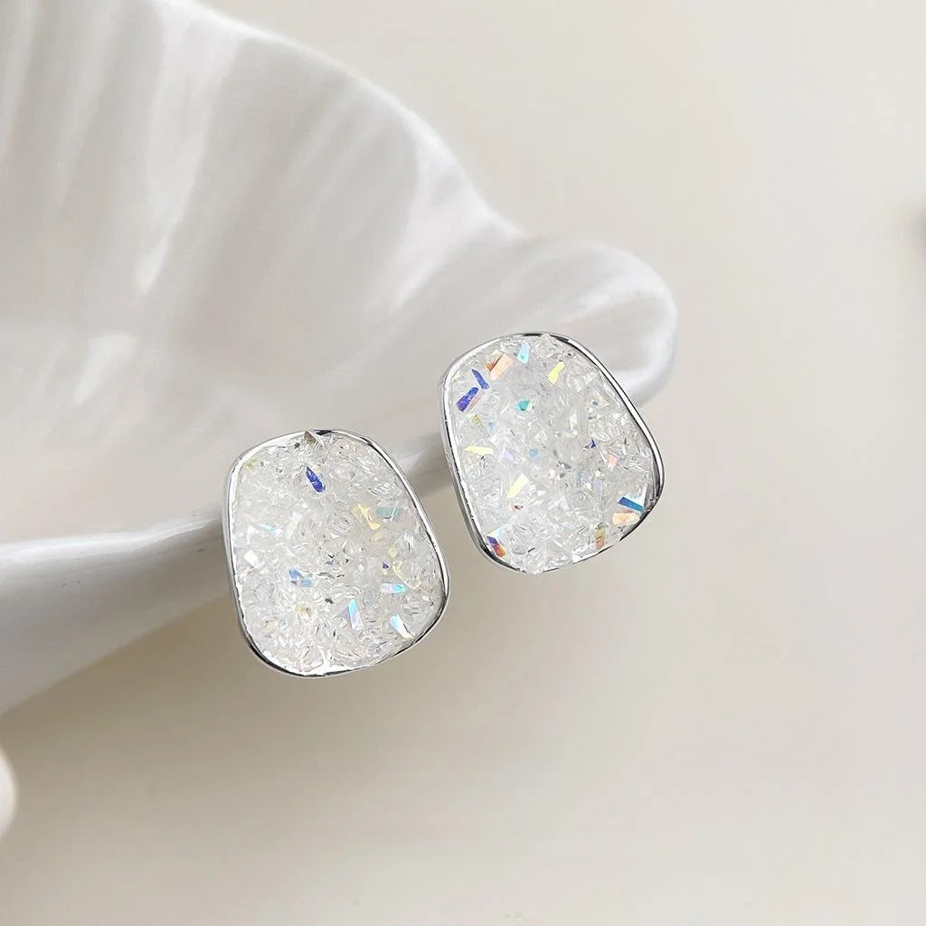 Fashion Glass Crystal Geometric Stud Earrings Handmade Sweet Minimalist Summer Vacation Style