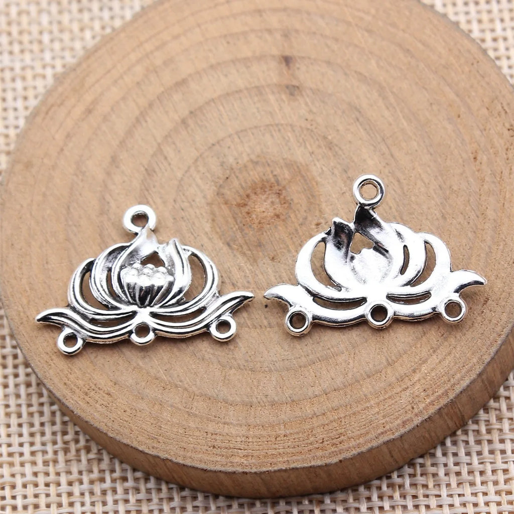 26x18mm 1.5g Antique Silver Zinc Alloy Lotus Connector Charm for DIY Earrings Jewelry Making