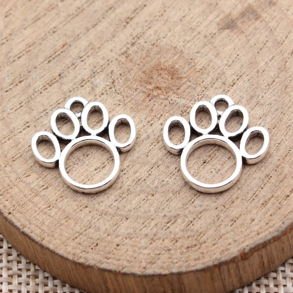 17x16mm 0.89g Multicolor Zinc Alloy Hollow Paw charm pendant for pet themed necklaces and bracelets