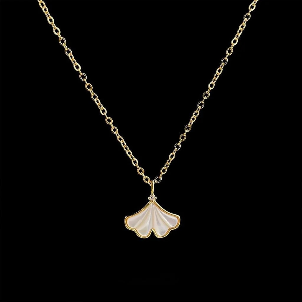 Tarnish Resistant 18K Gold Plated Copper Mother Of Pearl Ginkgo Leaf Luxury Necklace
