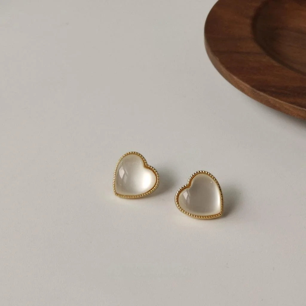 14K Plated Copper Heart Stud Earrings, Korean Japanese Minimalist Small Elegant Ear Jewelry