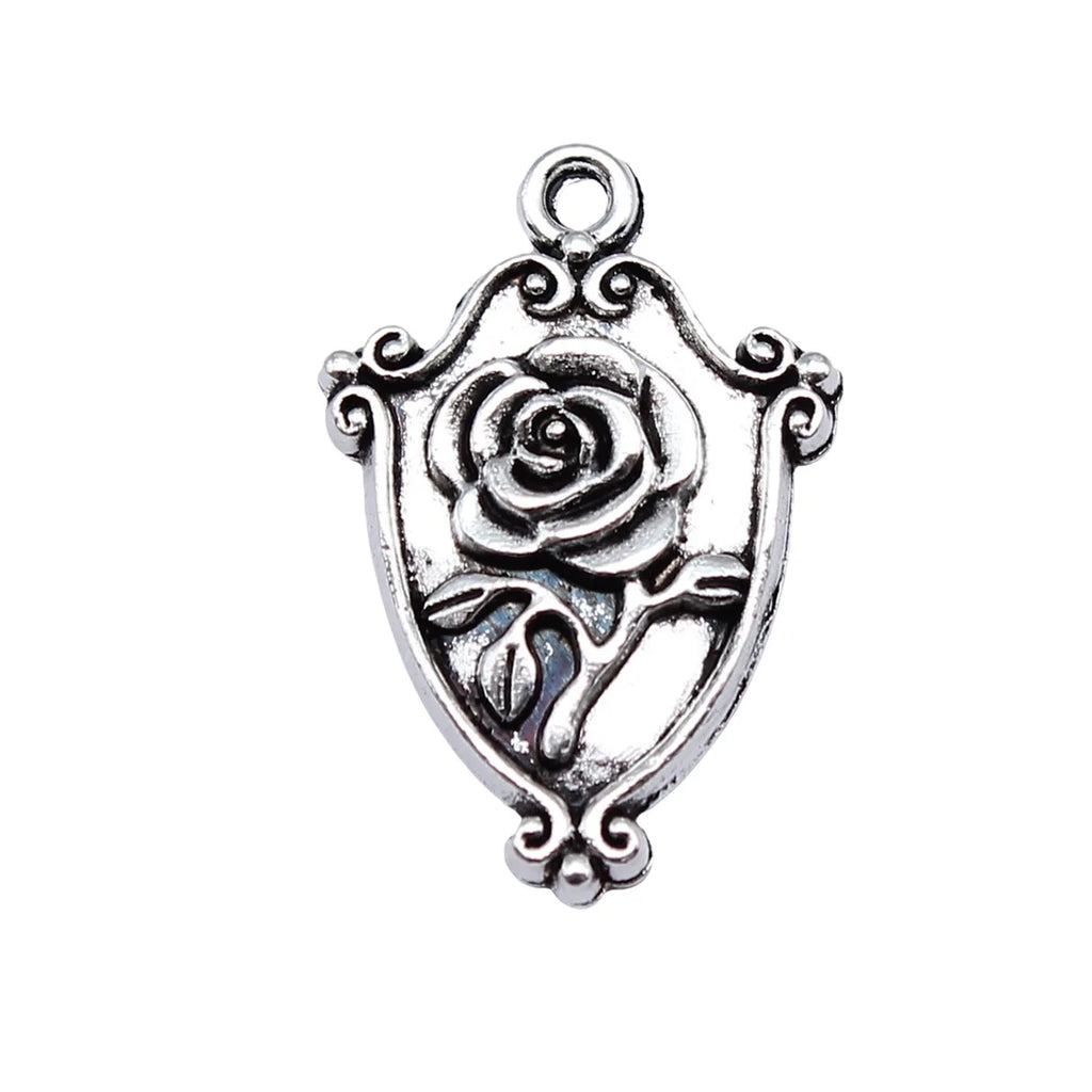 23x16mm 1.7g Antique Silver Zinc Alloy Gothic Rose Flower Charm Pendant for DIY Jewelry Making
