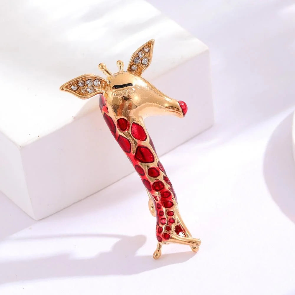 Cute Giraffe Brooch With Rhinestone Enamel Alloy Design, Elegant Lapel Pin Corsage Sweater Coat Gift