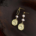 14K Gold Plated Freshwater Pearl Asymmetric Drop Earrings Handmade Geometric Vacation Style