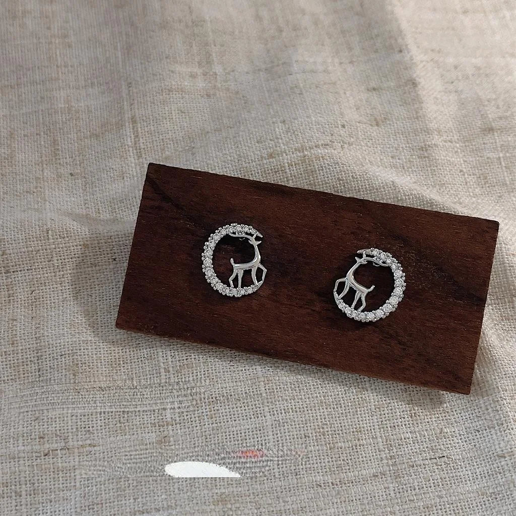 Cute Christmas Reindeer Micro Pave Zircon Copper Stud Earrings