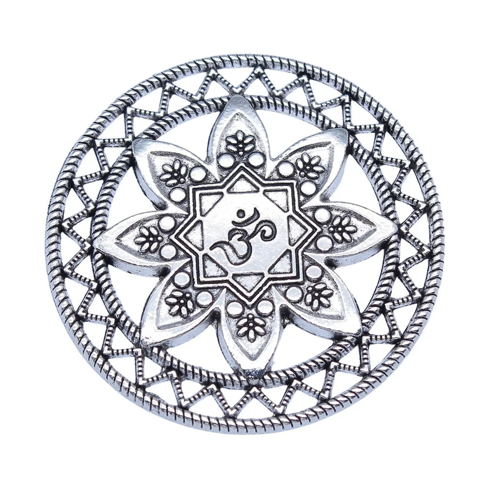 47x47mm 10g Antique Silver Zinc Alloy Round OM Symbol Filigree Charm Pendant for DIY Jewelry Making