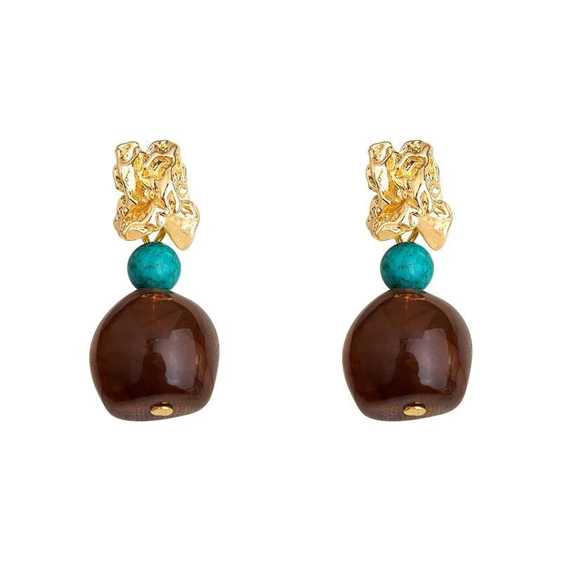 Vintage Maillard Hong Kong Style Synthetic Turquoise Resin Irregular Geometric Drop Earrings