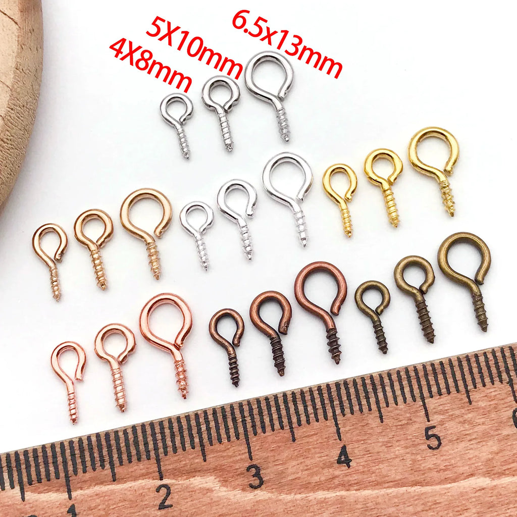 Iron Round Screw Eye Pins Threaded Eye Hooks for DIY Pendant Jewelry Findings