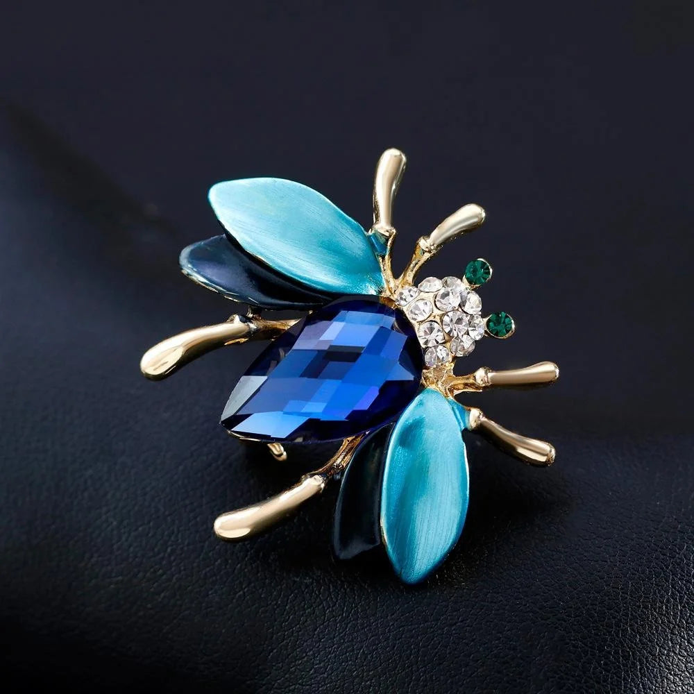 Cute Blue Bee Brooch With Enamel Wings And Rhinestone Body, Elegant Insect Lapel Pin Corsage Gift