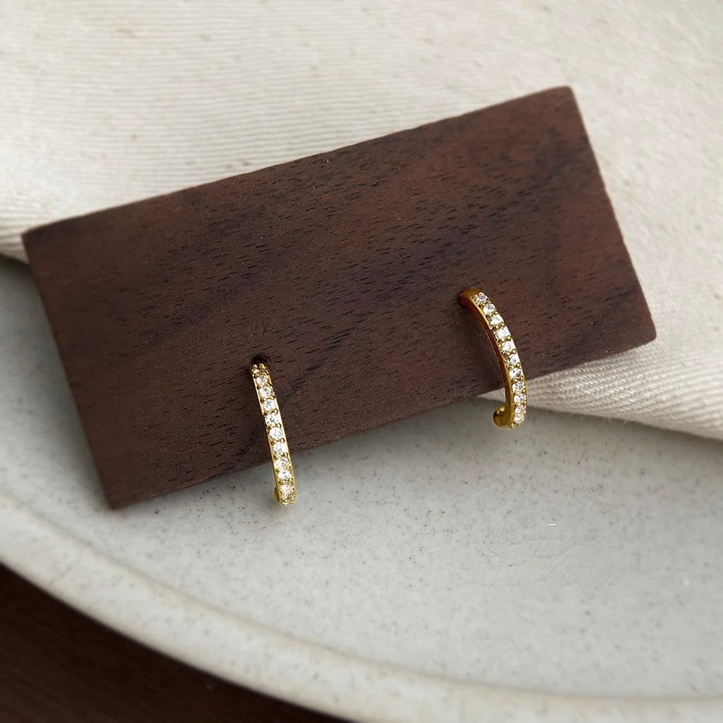 Minimalist Luxury Geometric Line Micro Pave Zircon 14K Plated Copper Stud Earrings