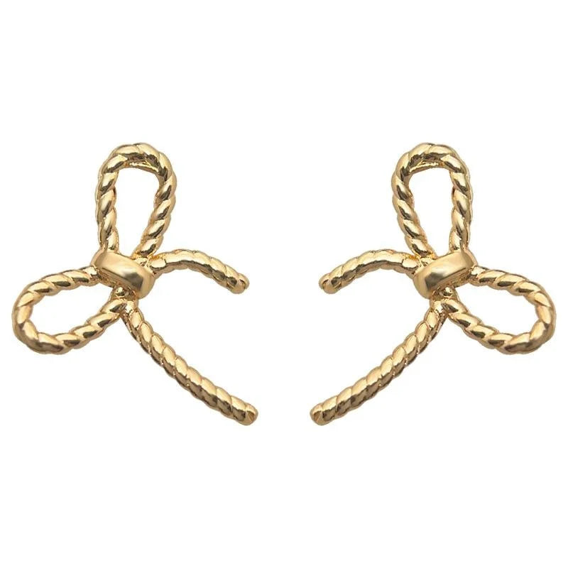 Simple Copper Bow Stud Earrings With Polka Dot Rope Knot Design Sweet Commuter Jewelry