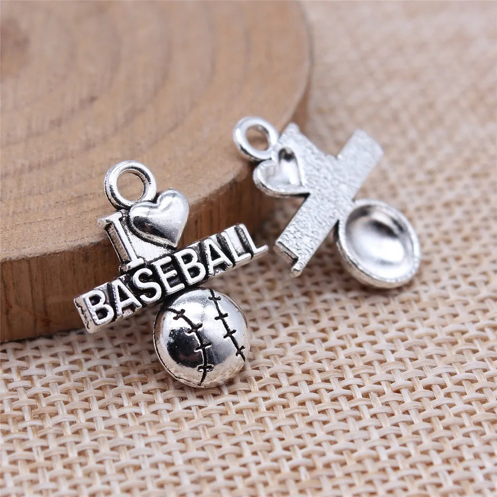 21x18mm 1.4g Antique Silver Zinc Alloy I LOVE BASEBALL Sports Charm Pendant for Bracelet Making