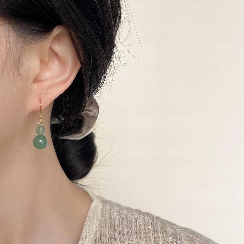New Chinese Style Green Aventurine Gourd Drop Earrings Handmade Natural Stone Jewelry