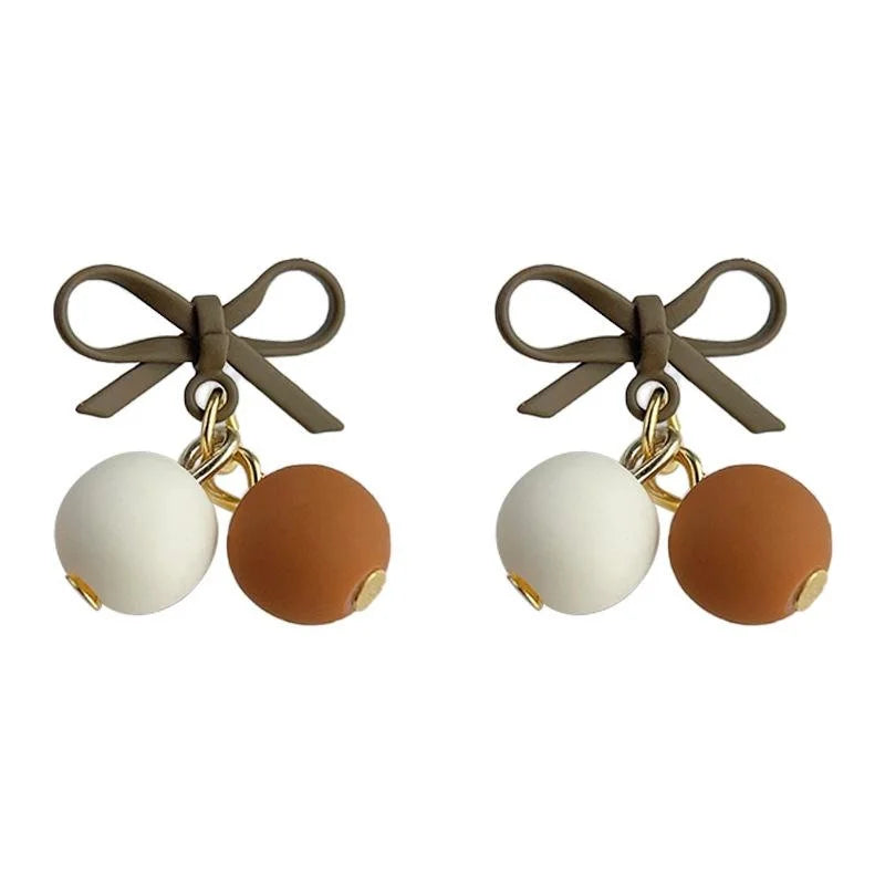 Maillard Brown Bow Cherry Drop Earrings Copper Sweet Autumn Winter Jewelry