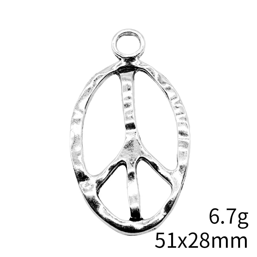 51x28mm 6.7g Antique Silver Zinc Alloy Oval Peace Symbol Charm Pendant for DIY Necklace Jewelry Making