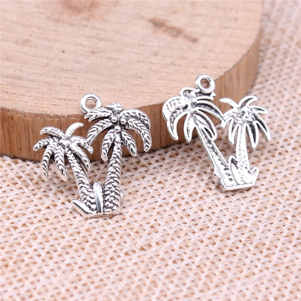 20x19mm 0.9g Antique Silver Zinc Alloy Palm Tree Coconut Tree Charm Pendant for DIY Jewelry Making