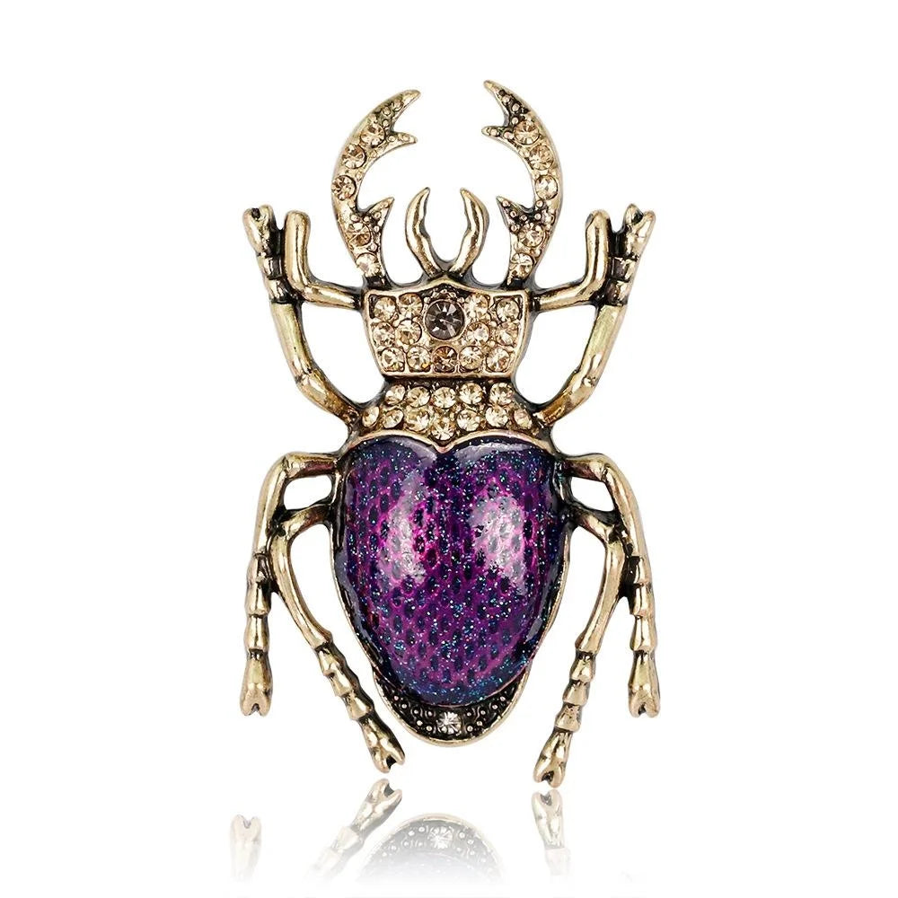 Vintage Rhinestone Beetle Brooch With Alloy Legs And Enamel Shell, Elegant Insect Lapel Pin Suit Accessory Gift