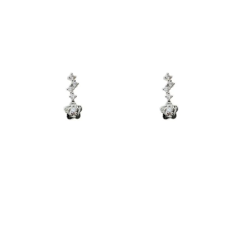 Mini Cubic Zirconia Flower Stud Earrings For Women Silver Plated Korean Japanese Daily Jewelry
