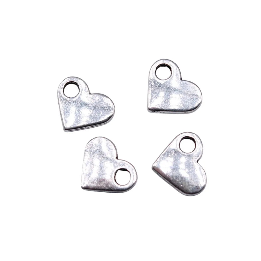 9x8mm 0.34g Antique Silver Zinc Alloy Heart Charm Pendant for DIY Bracelet Necklace Making