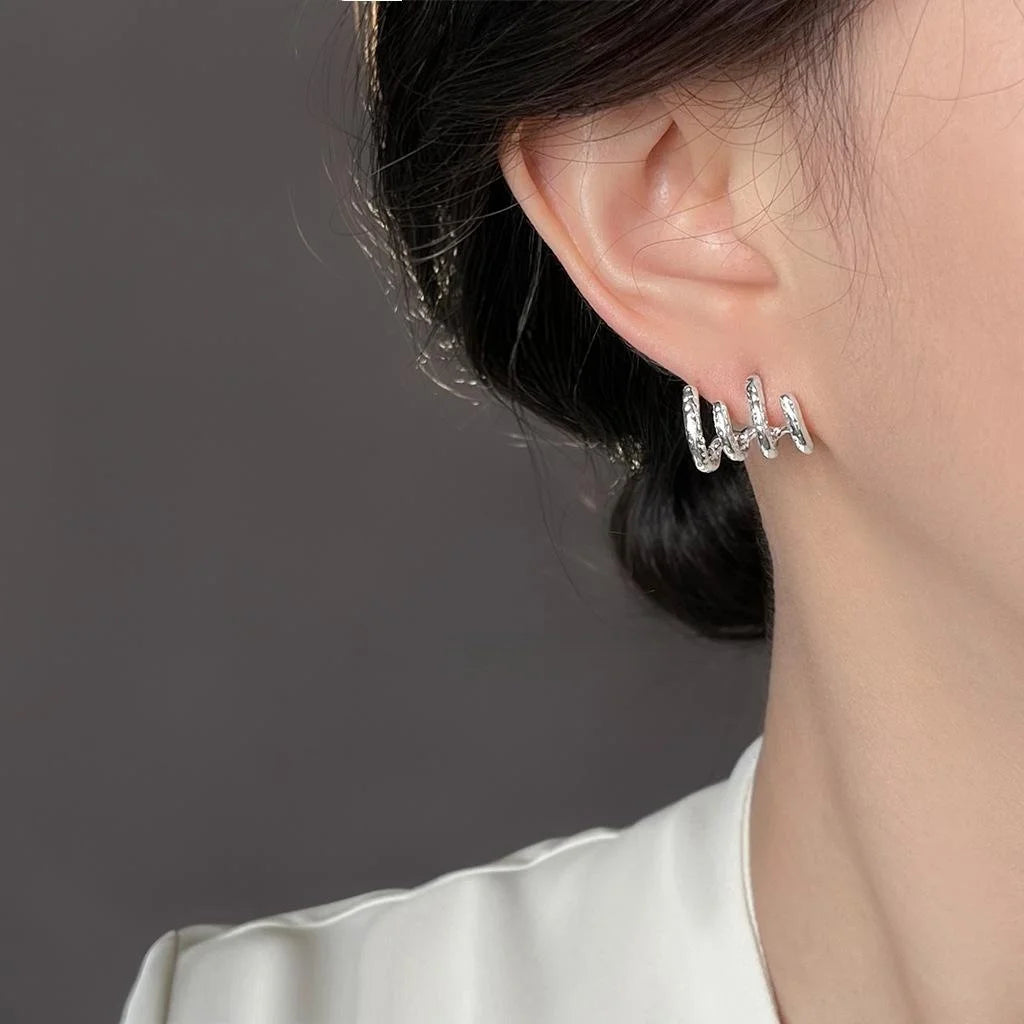 Textured Copper Four Prong Geometric Line Drop Earrings Style Sweet Cool Commuter Jewelry