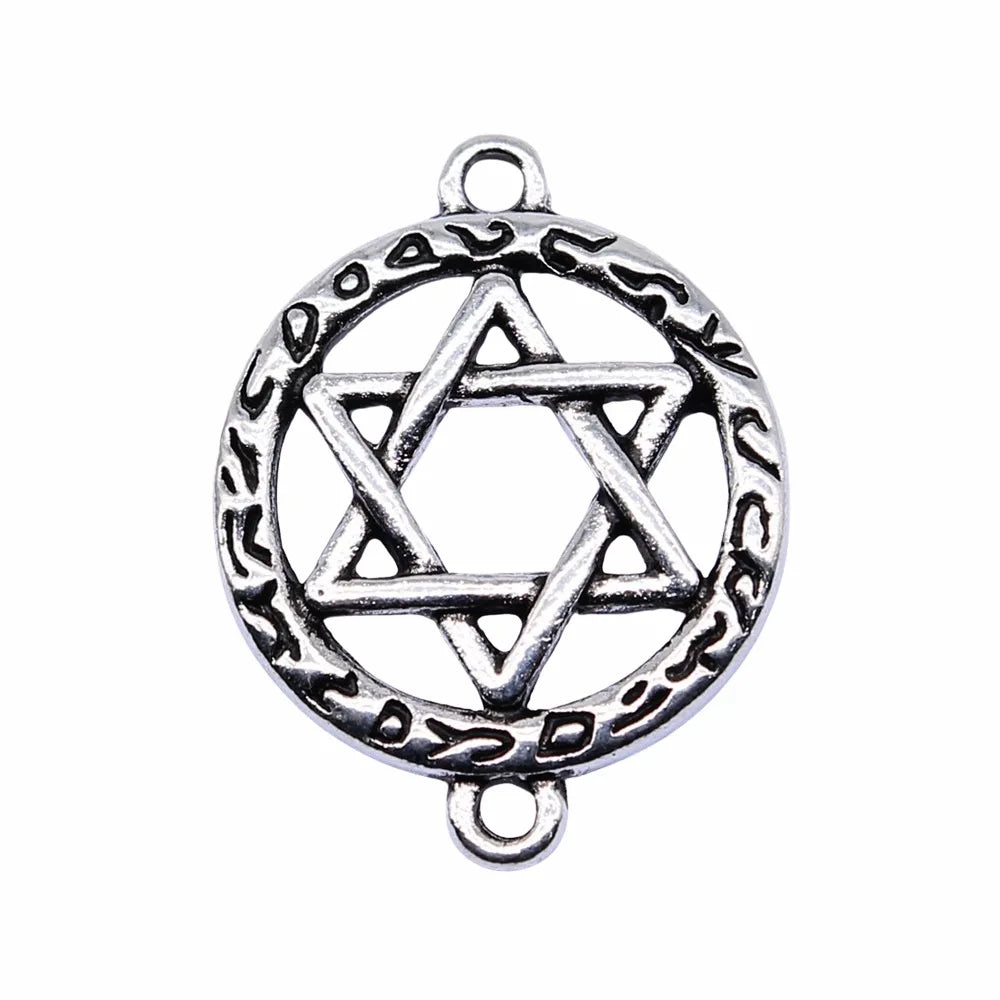 24x18mm 2.2g Antique Silver Zinc Alloy Round Five-Point Star Connector Charm for DIY Jewelry Making