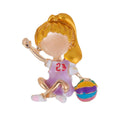 Cute Enamel Alloy Female Basketball Player Brooch With Colorful Ball, Creative Lapel Pin Gift