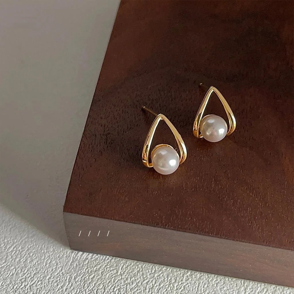 14K Plated Copper Waterdrop Stud Earrings Minimalist Korean Style Small Geometric Jewelry