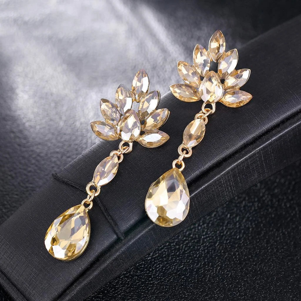 Vintage Bridal Alloy Rhinestone Crystal Teardrop Tassel Earrings Elegant Wedding Party Jewelry