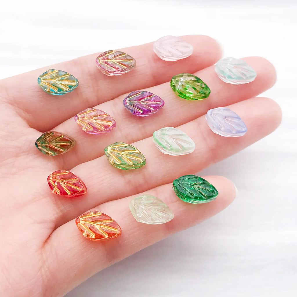 Czech Glass Gold Painted Leaf Spacer Beads for Bracelet and Necklace Jewelry Making