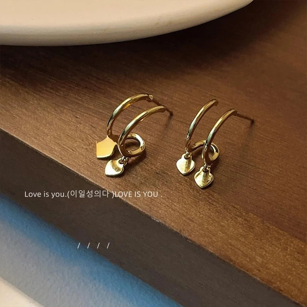 Mini 14K Plated Copper Geometric Heart Stud Earrings Minimalist Jewelry