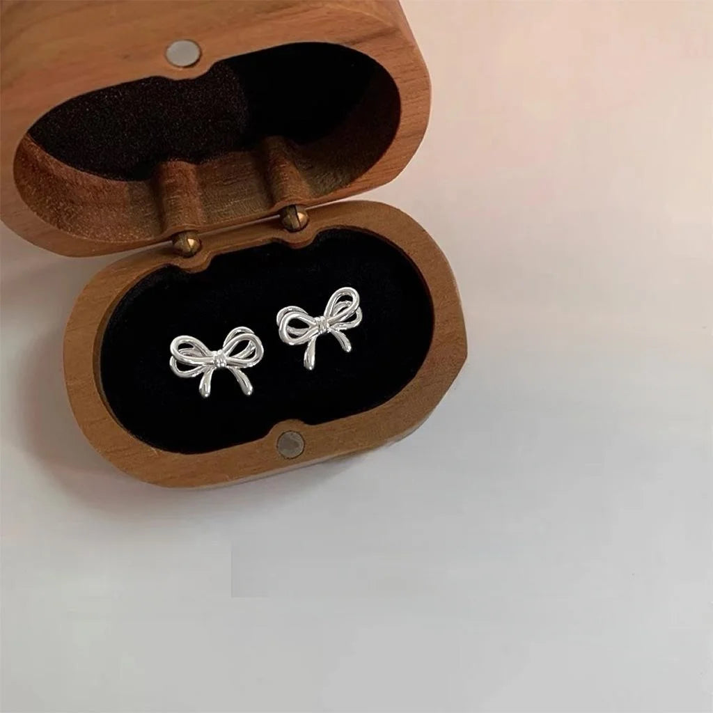 Mini 3D Bow Copper Stud Earrings For Women Cute Sweet Fashion Daily Jewelry