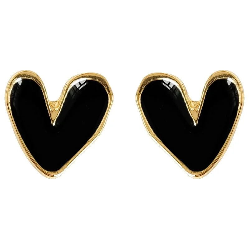 14K Plated Copper Heart Stud Earrings, Minimalist Vintage Light Luxury Enamel Jewelry