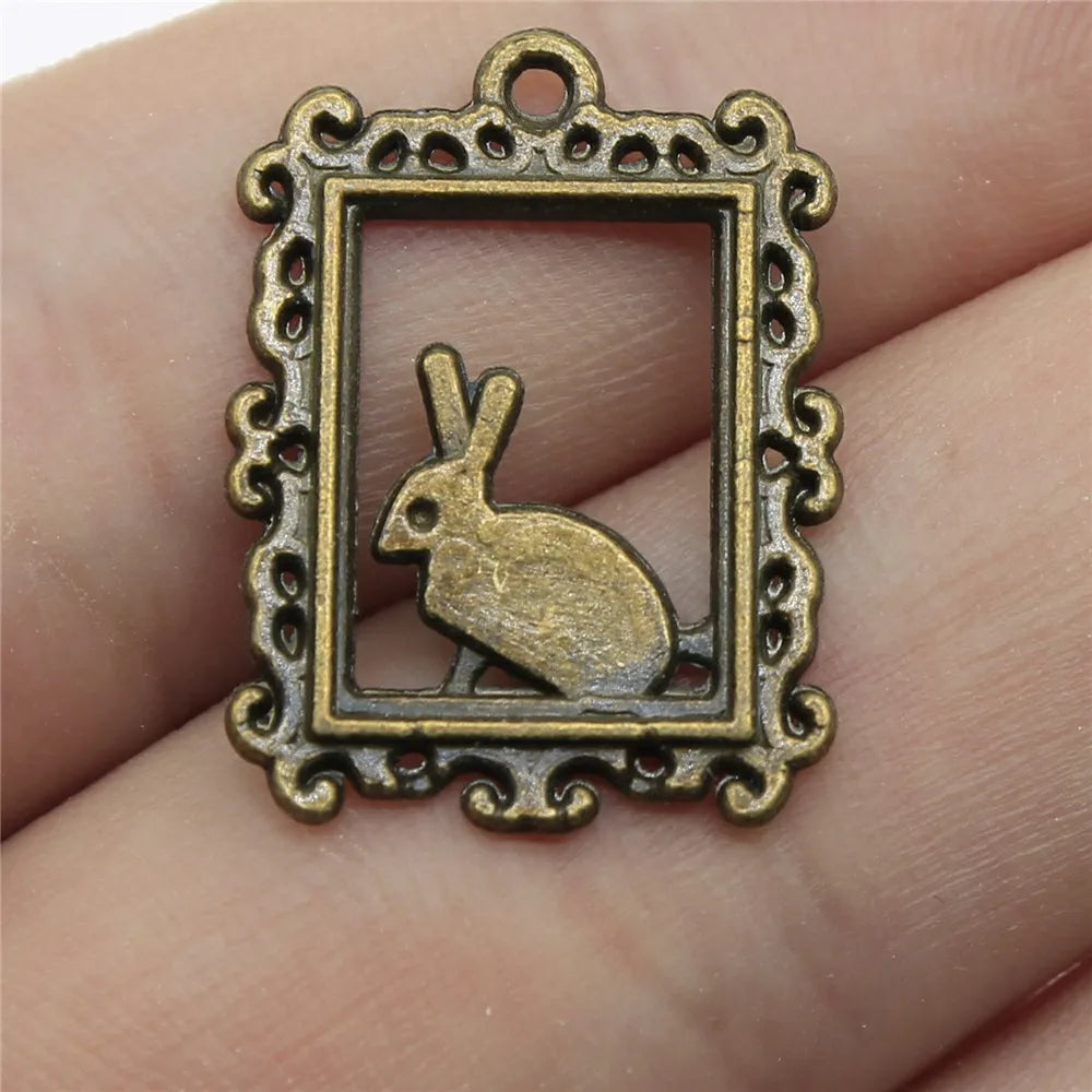 24x17mm 1.5g Multicolor Zinc Alloy Rabbit Photo Frame Charm Pendant for DIY Necklace Bracelet Crafts