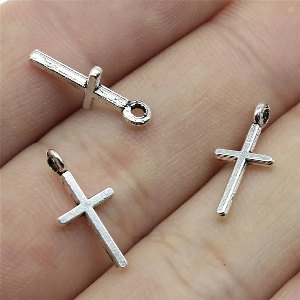 17x8mm 0.3g Vintage Zinc Alloy Mini Cross Charm Pendant for DIY Bracelet Necklace Jewelry Making