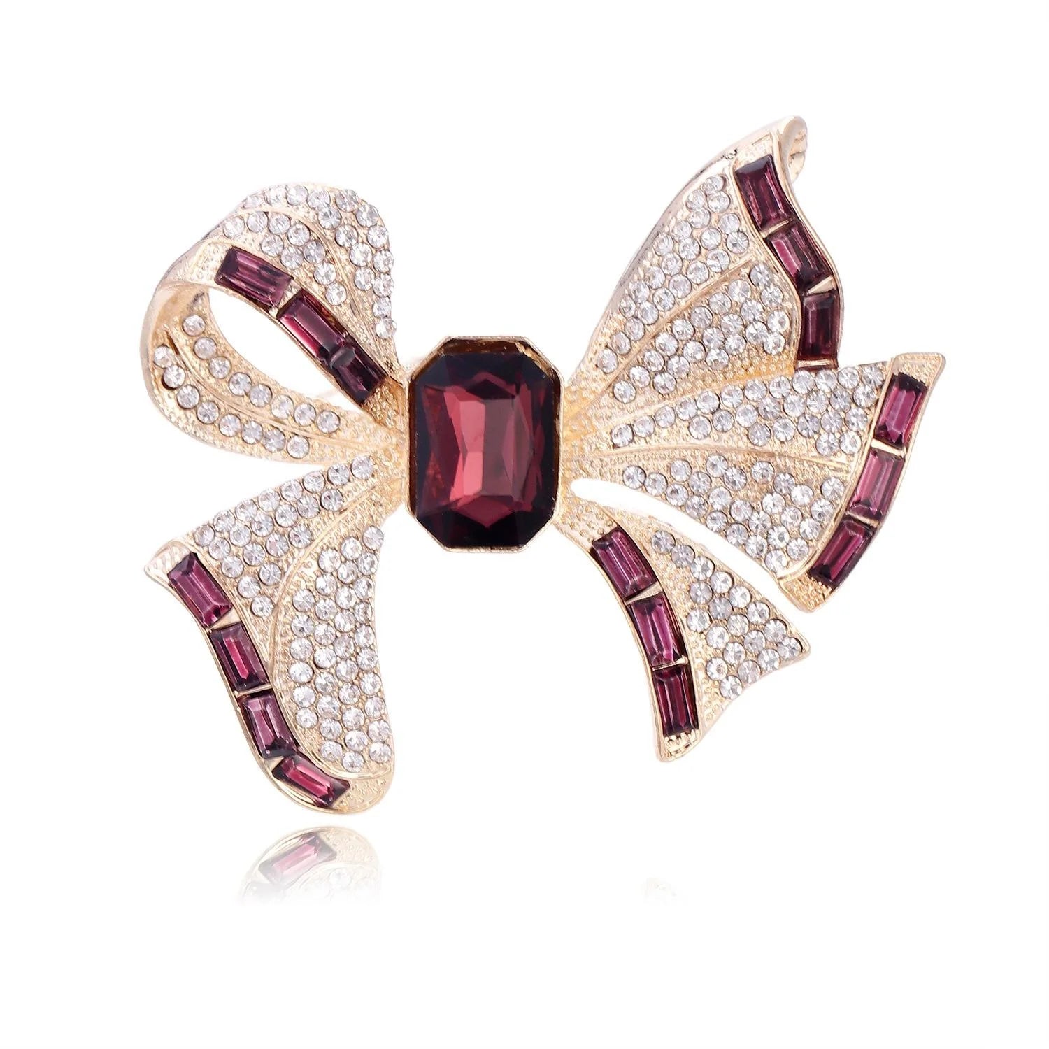 Luxury Rhinestone Bow Brooch With Blue Zircon Center, Elegant Alloy Lapel Pin Corsage Suit Accessory Gift