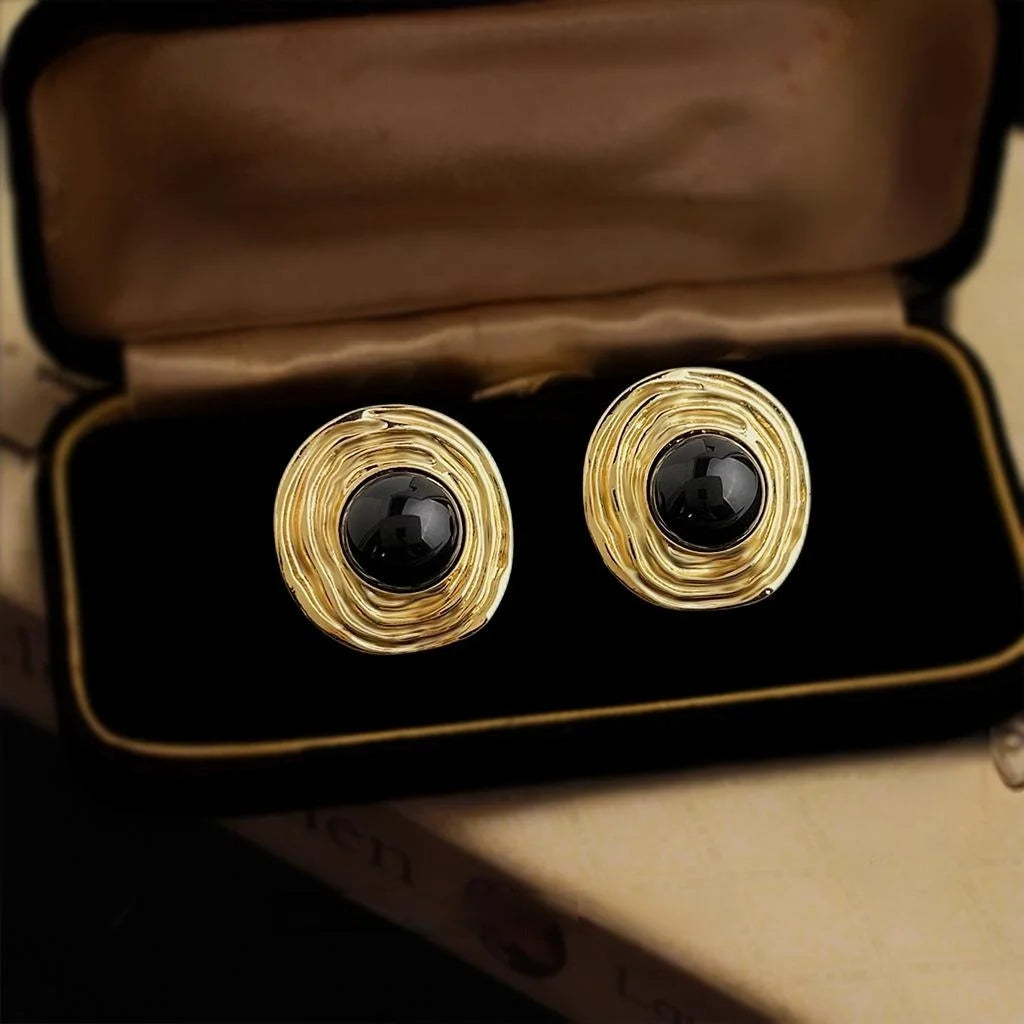 Vintage Minimalist Textured Round Copper Stud Earrings, Geometric Fashion Jewelry