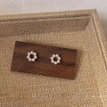 Minimalist Style Mini 14K Plated Alloy Pearl Round Flower Stud Earrings For Women