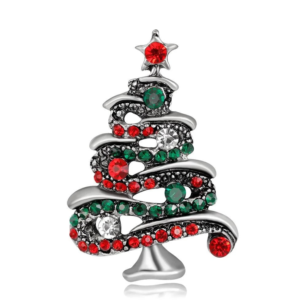 Luxury Alloy Rhinestone Christmas Tree Brooch For Women, Festive Lapel Pin Corsage Suit Accessory Gift