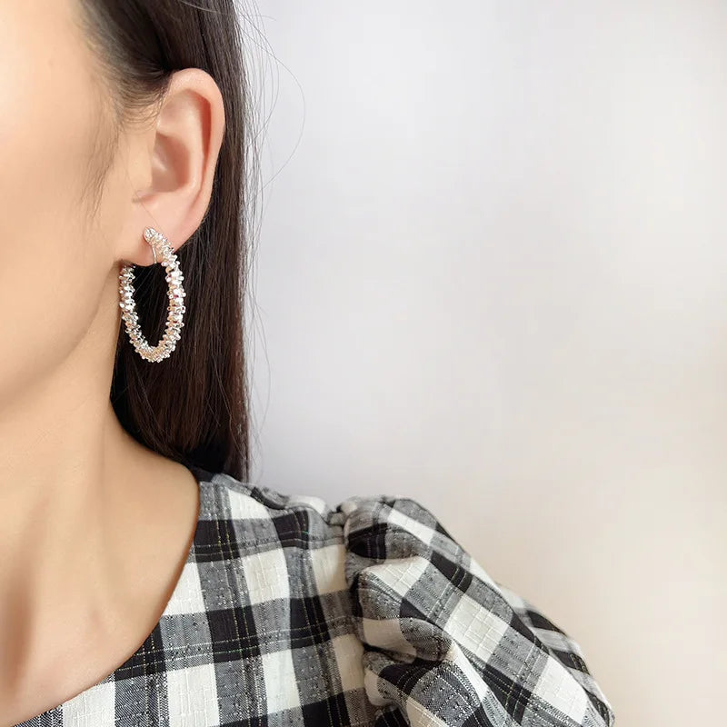 Vintage Silver Alloy Textured Round Hoop Stud & Clip On No Piercing Spiral Circle Ear Clip Earrings