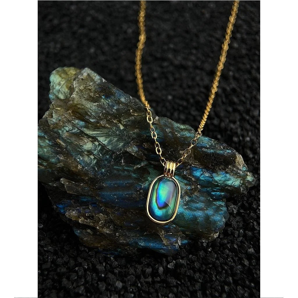 Abalone Shell Real Gold Plated Geometric Rectangle Clavicle Necklace Light Luxury Jewelry