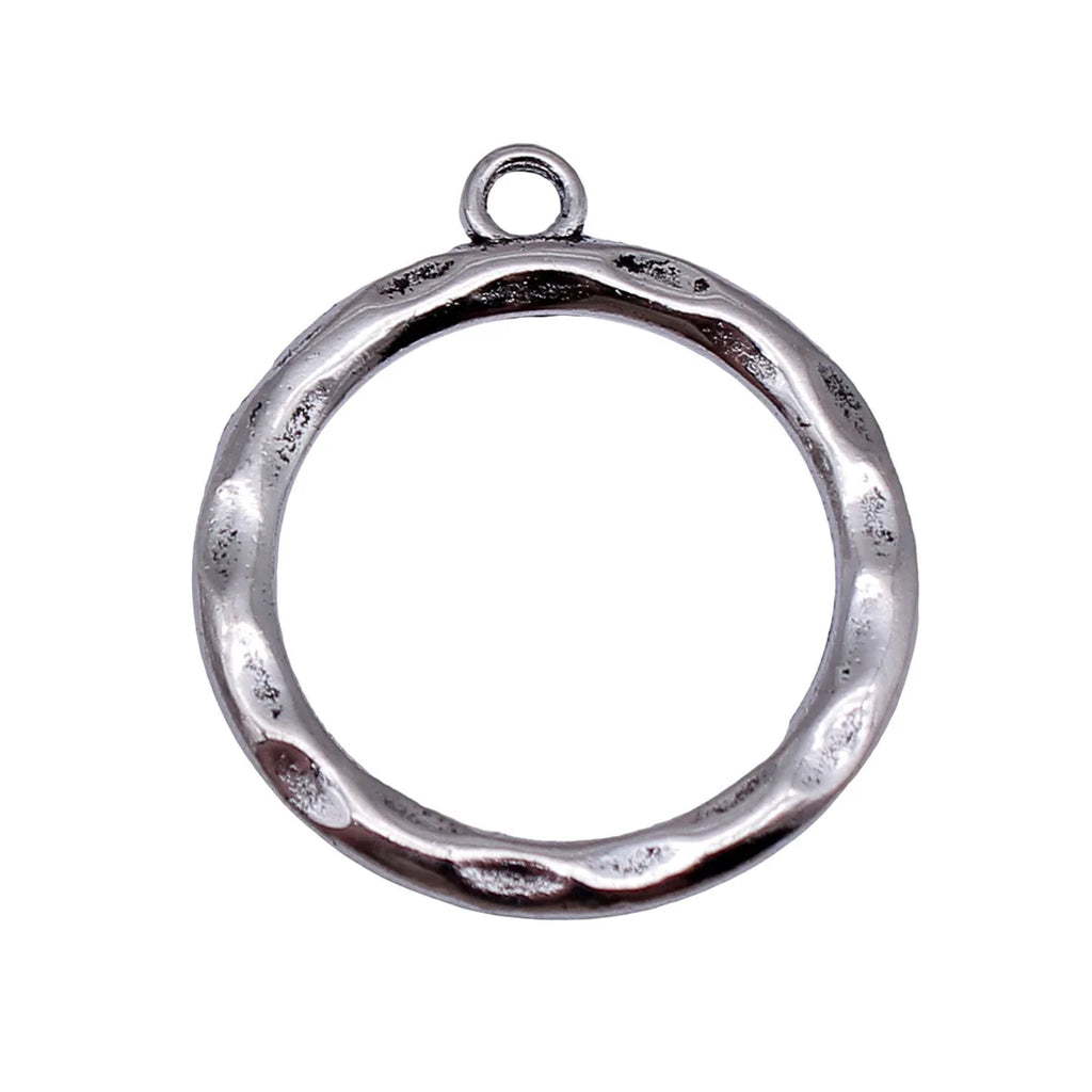 32x28mm 2.7g Antique Silver Zinc Alloy Hammered Round Ring Charm Pendant for DIY Necklace Jewelry
