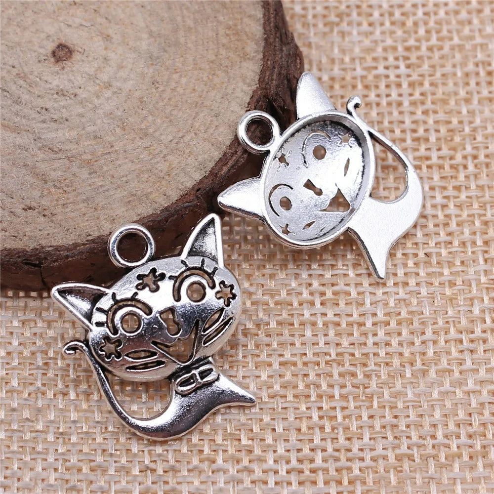 24x21mm 2.2g Multicolor Zinc Alloy Cat Charm Pendant for DIY Cute Animal Bracelet Necklace Making