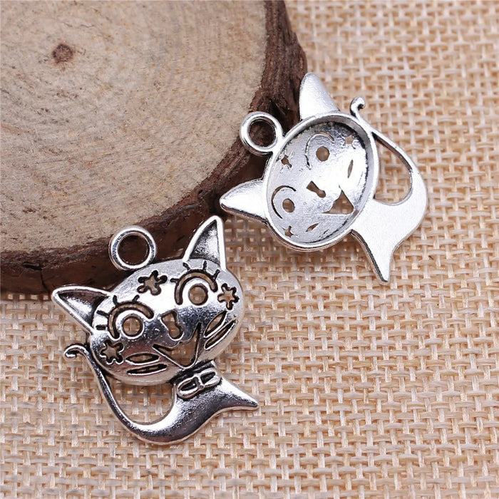 24x21mm 2.2g Multicolor Zinc Alloy Cat Charm Pendant for DIY Cute Animal Bracelet Necklace Making